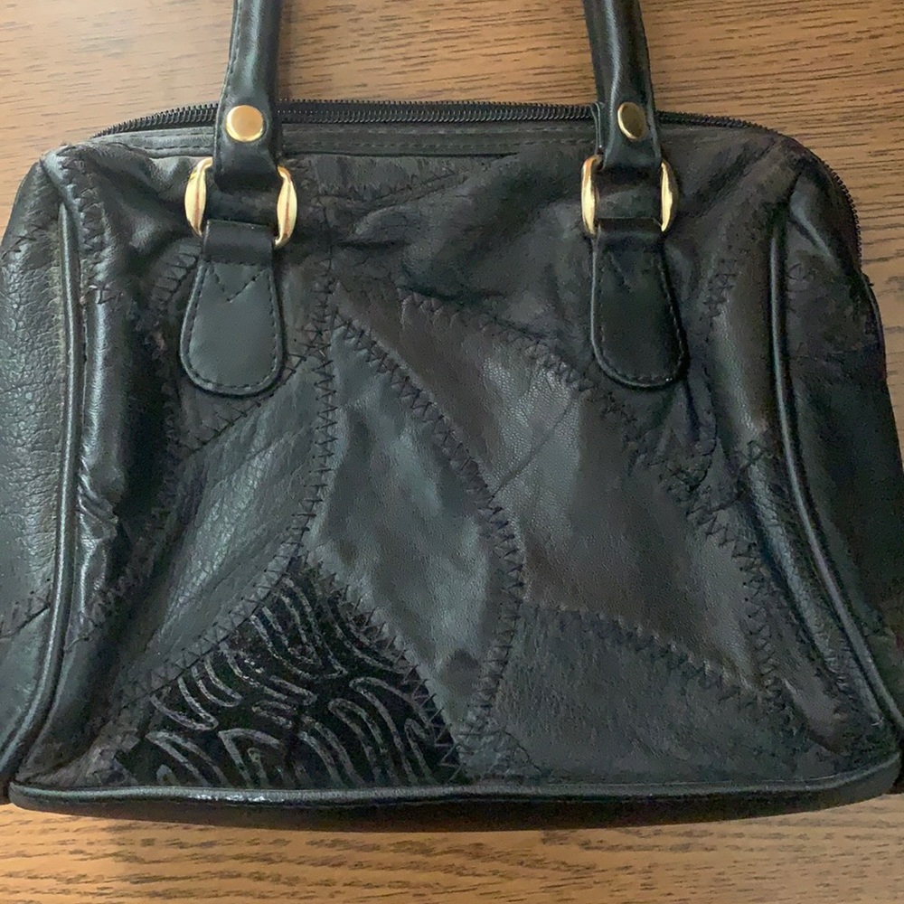 Patchwork Mini Semi-Leather Handbag Euc - image 2